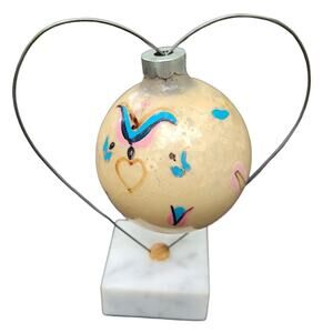 Hand Blown Glass Globe Ornament Birds Art Marble Stand Folk Art Gift Decor